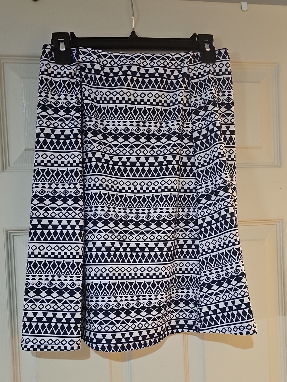 Renee C. Navy and White Geometric A-Line Skirt